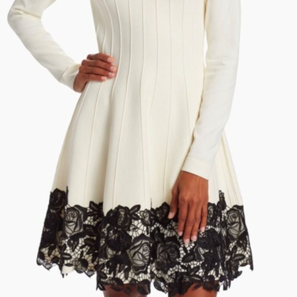 Lela Rose Elegant Ivory and Black Lace Dress NWT size M
